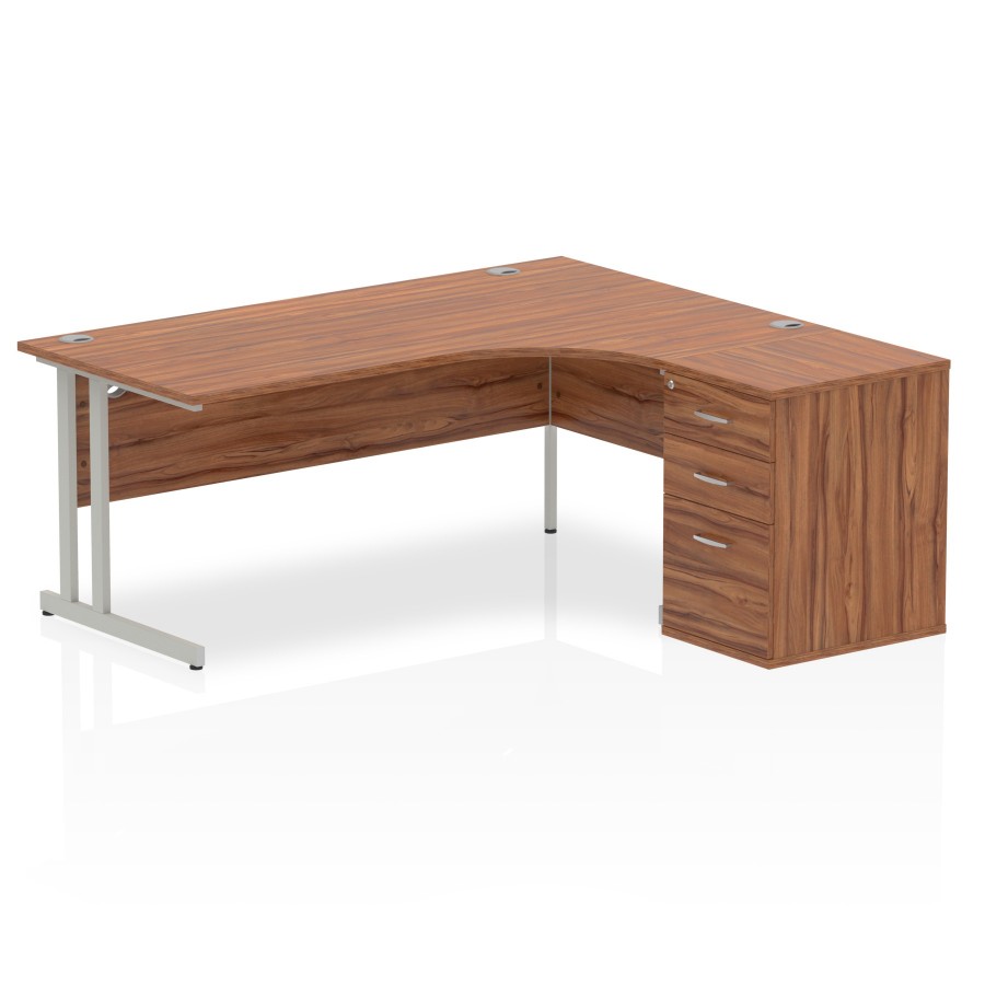 Rayleigh Ergonomic Corner Desk With 600mm Deep Pedestal - Cantilever Frame